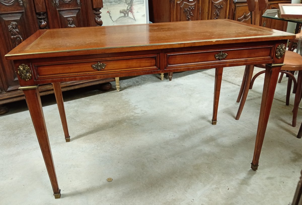 Bureau plat de style Louis XVI en acajou-photo-8