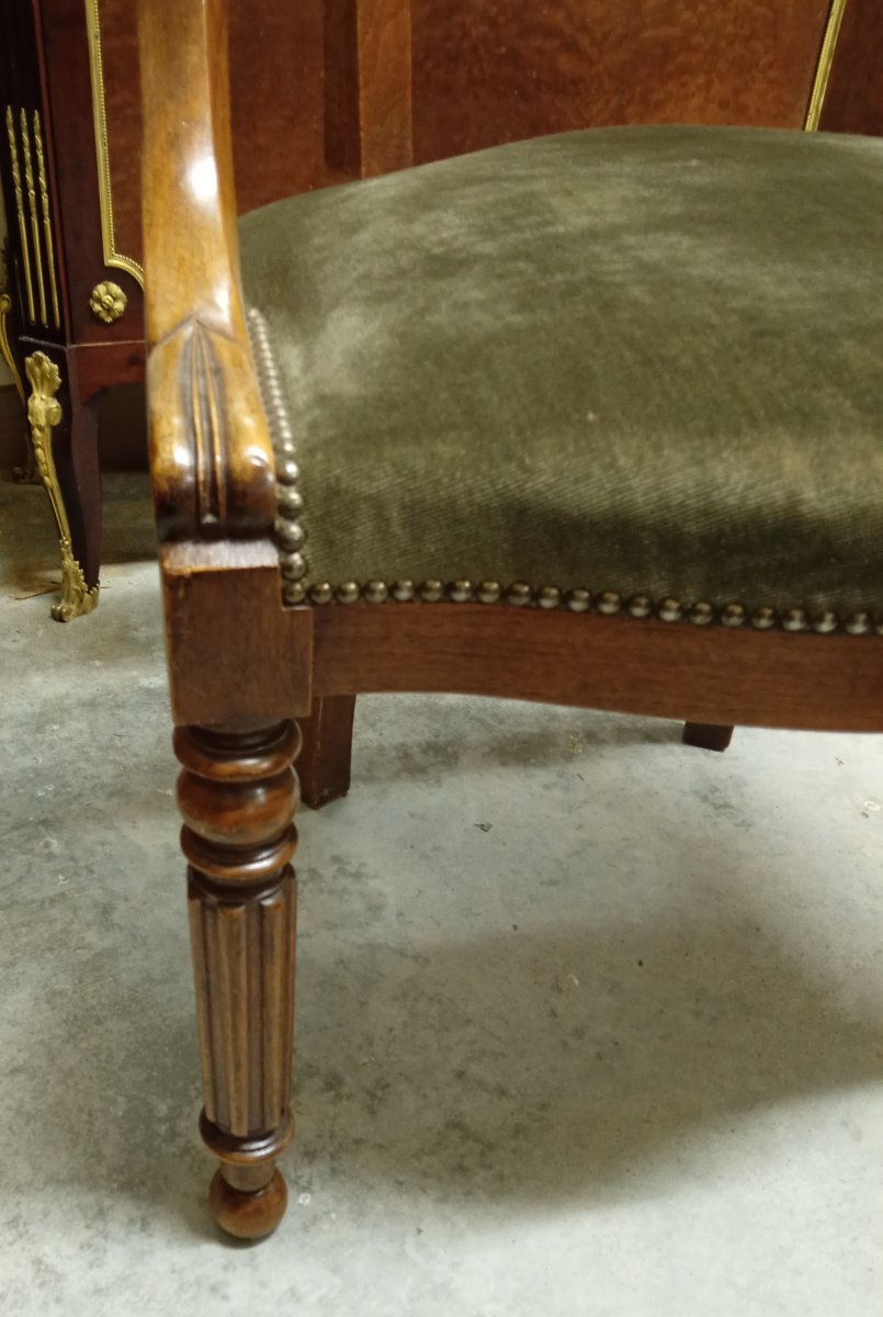 Fauteuil de bureau époque Empire-Charles X en noyer, à dossier gondole -photo-2