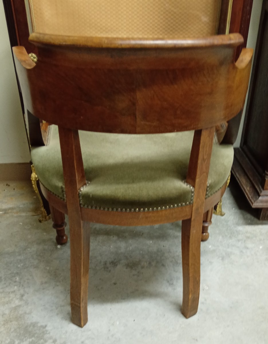 Fauteuil de bureau époque Empire-Charles X en noyer, à dossier gondole -photo-6