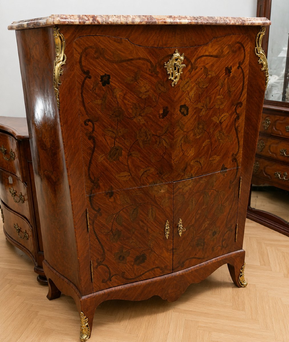 Large Louis XV Style Secretary In Floral Marquetry-photo-1