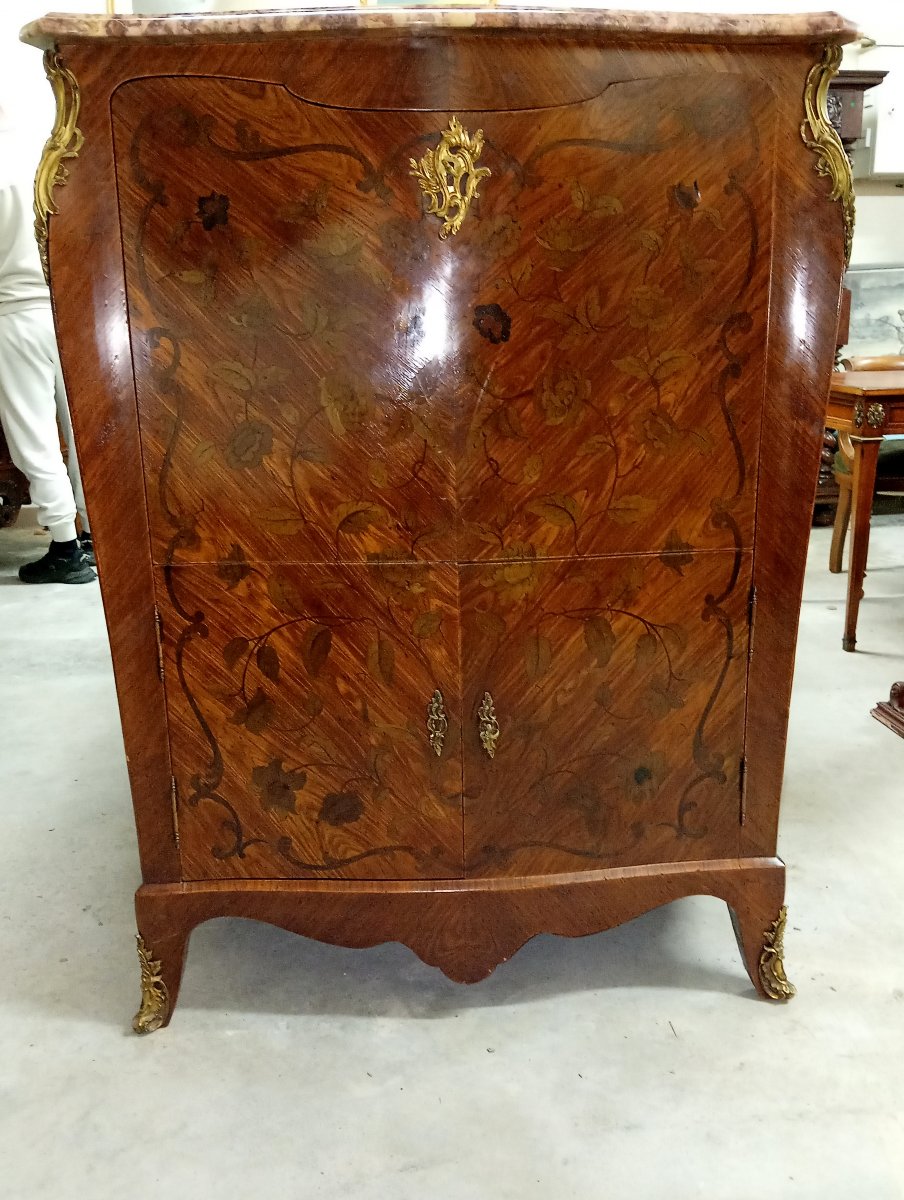 Large Louis XV Style Secretary In Floral Marquetry-photo-5