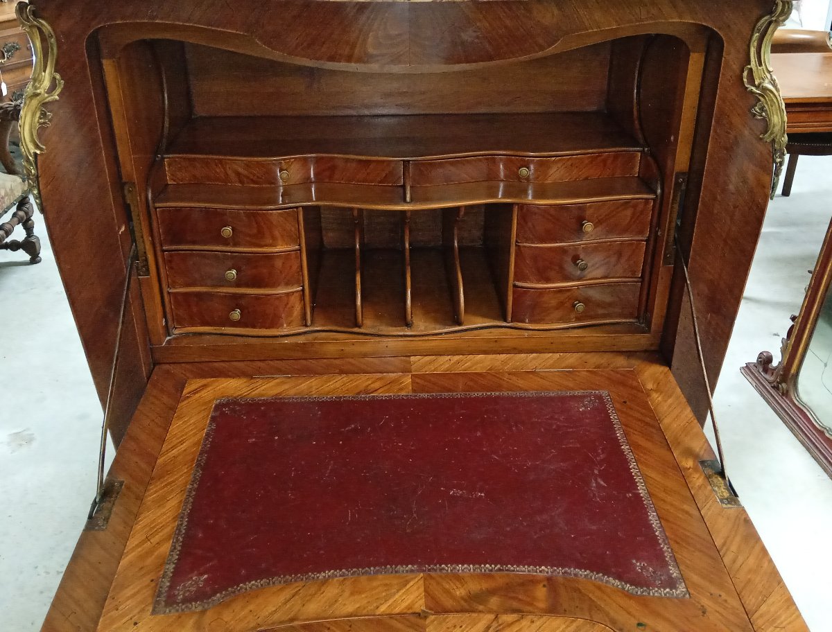 Large Louis XV Style Secretary In Floral Marquetry-photo-6