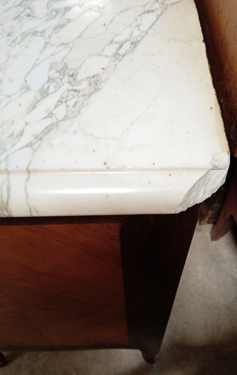 Commode galbée Louis XV en marqueterie – dessus marbre – époque XIXe  -photo-6