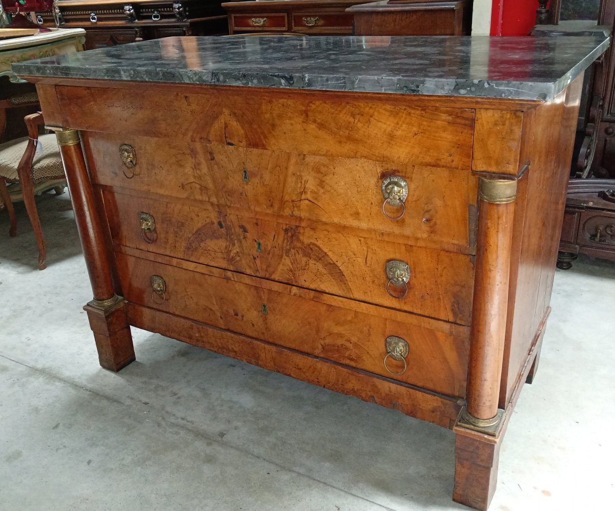 Commode époque Empire en noyer – marbre noir – XIXe siècle-photo-1