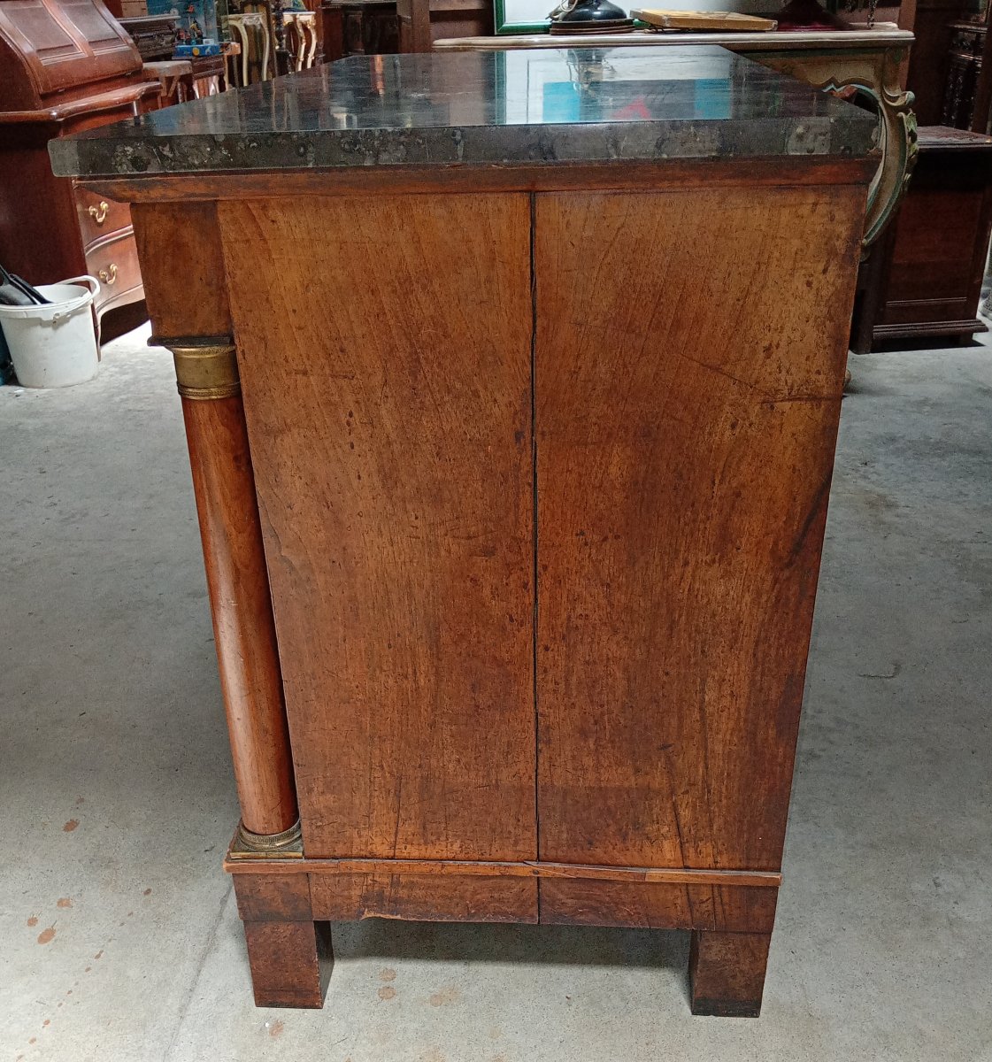 Commode époque Empire en noyer – marbre noir – XIXe siècle-photo-2