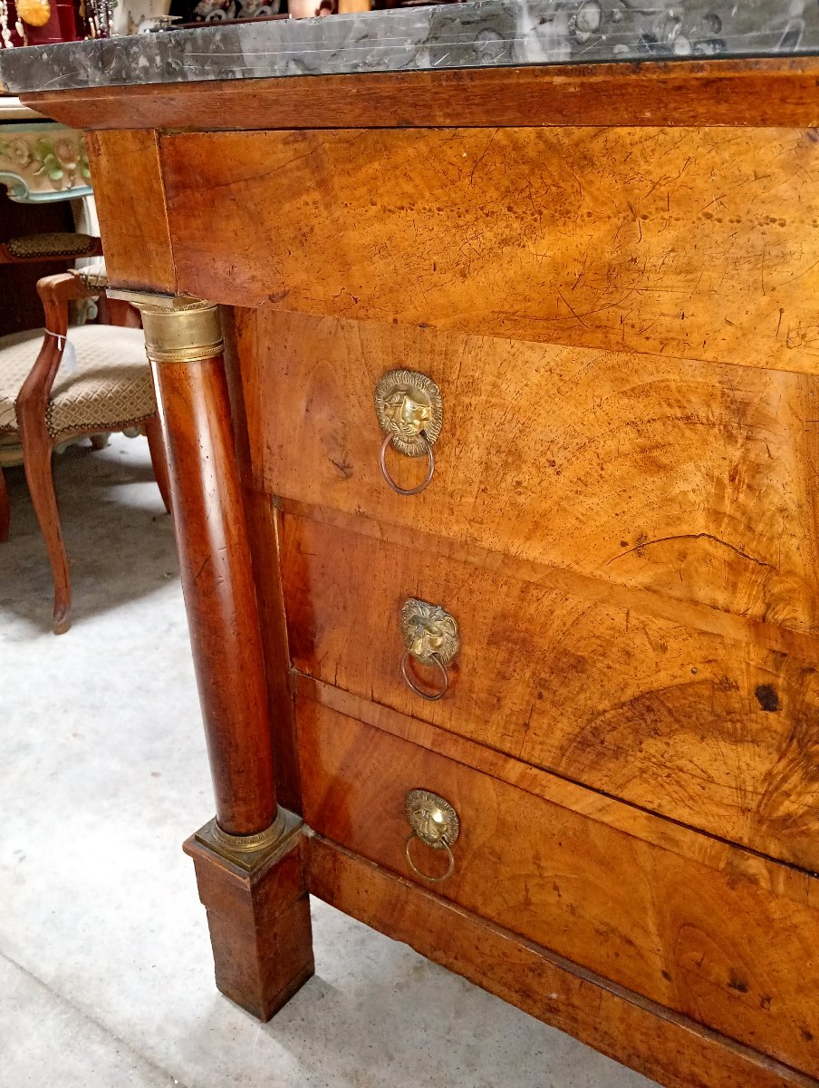 Commode époque Empire en noyer – marbre noir – XIXe siècle-photo-7