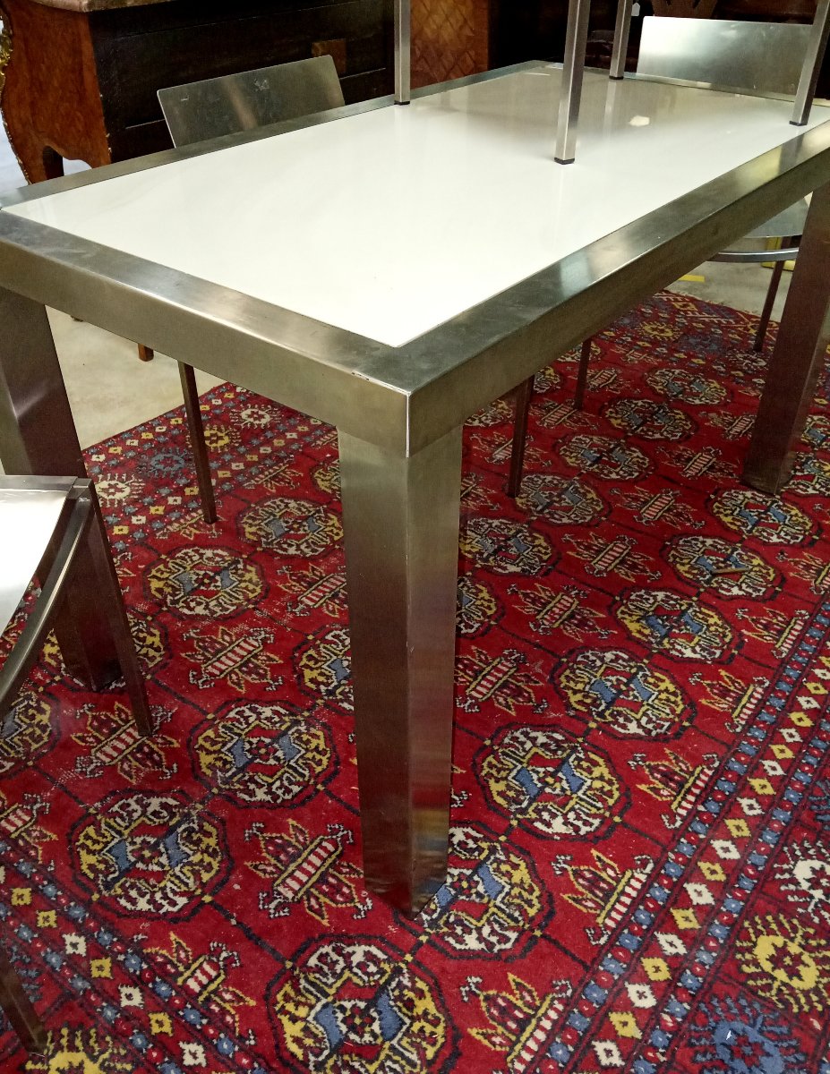 Design Dining Suite In Brushed Steel - Table And Four Chairs-photo-1