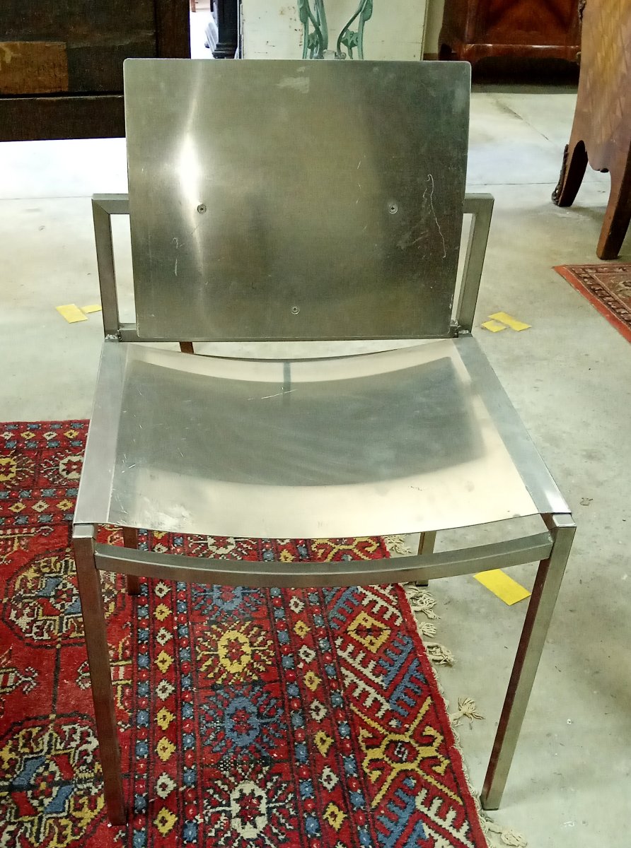 Design Dining Suite In Brushed Steel - Table And Four Chairs-photo-3
