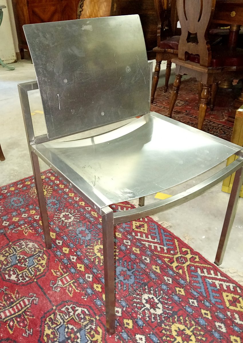 Design Dining Suite In Brushed Steel - Table And Four Chairs-photo-4