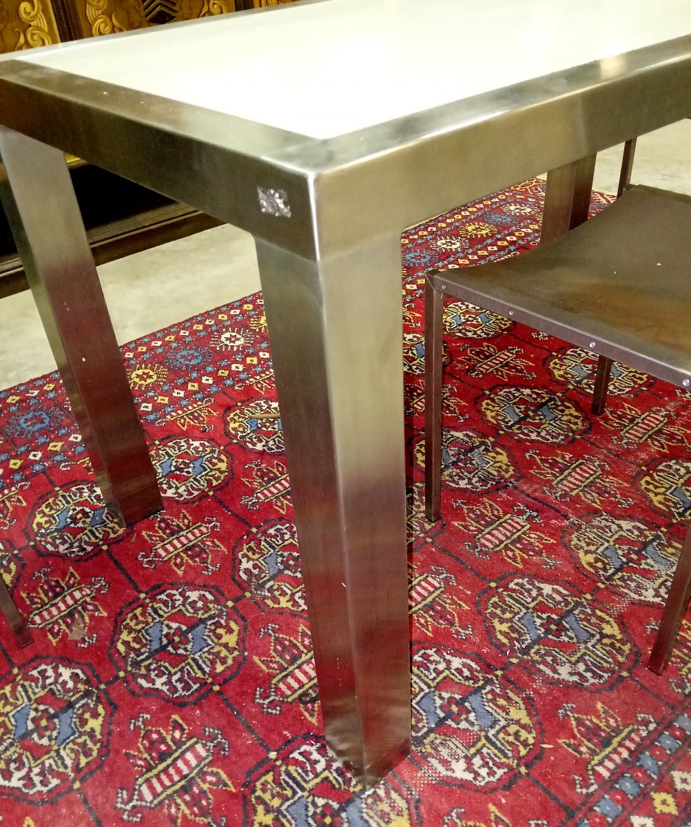 Design Dining Suite In Brushed Steel - Table And Four Chairs-photo-8