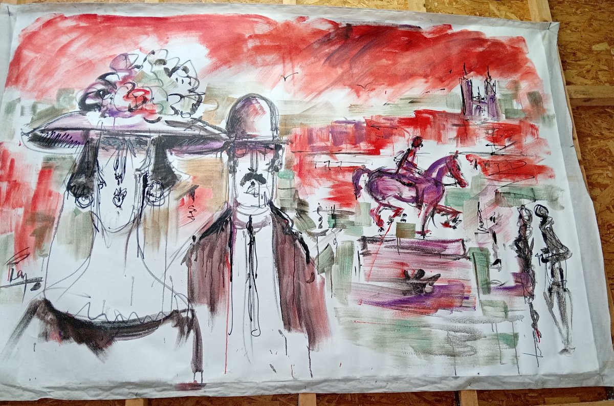 Grande huile sur toile figurative expressionniste / 260 x 230 cm-photo-2