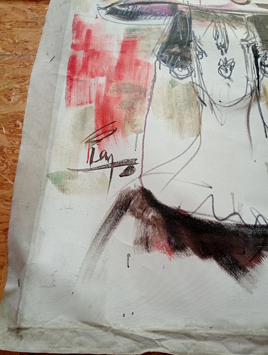 Grande huile sur toile figurative expressionniste / 260 x 230 cm-photo-4