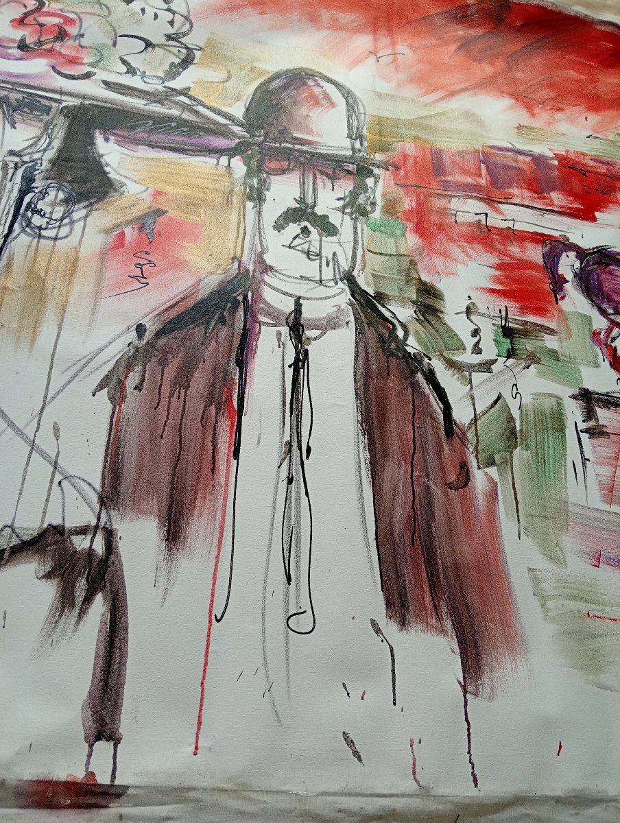 Grande huile sur toile figurative expressionniste / 260 x 230 cm-photo-6