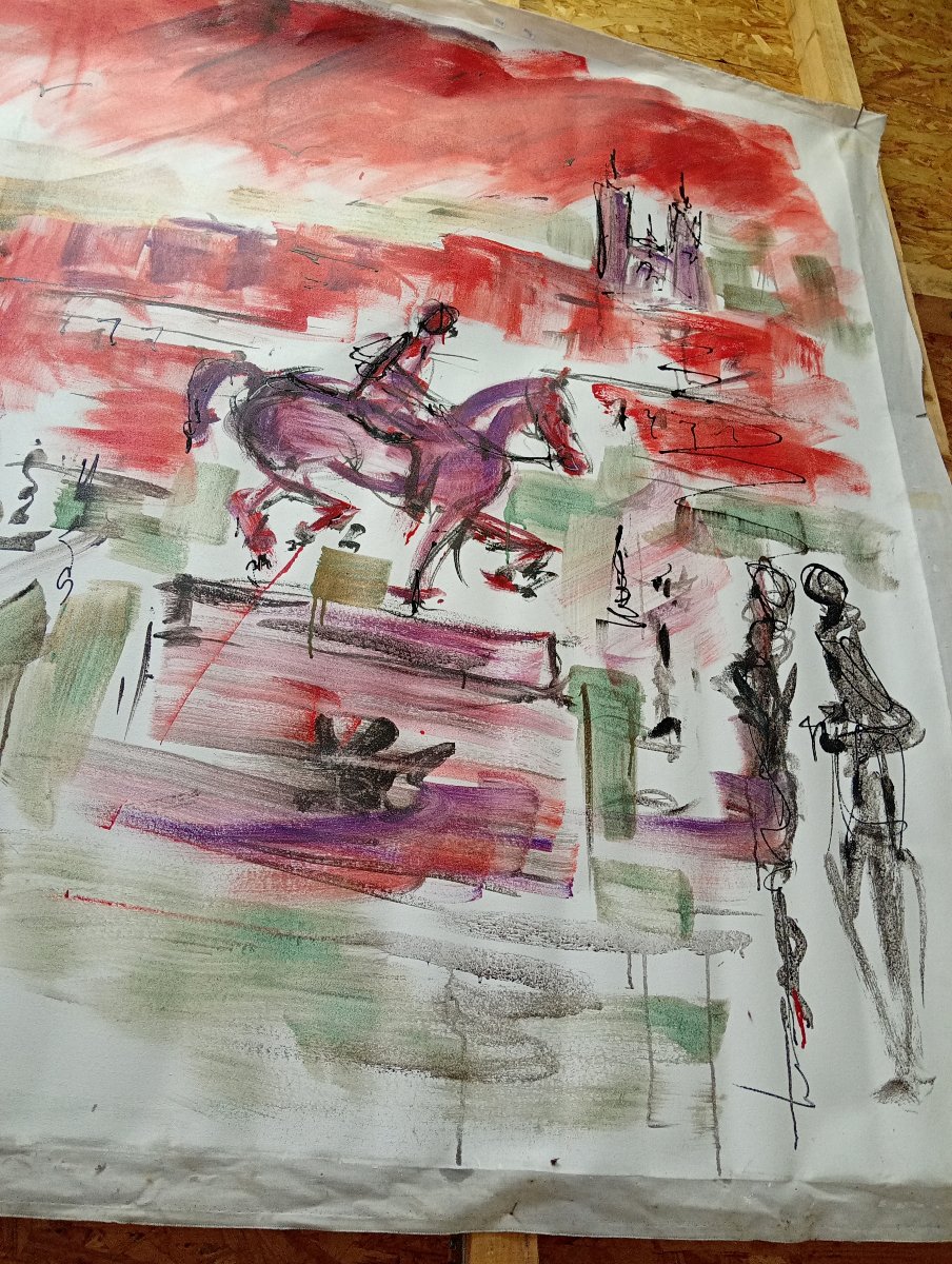 Grande huile sur toile figurative expressionniste / 260 x 230 cm-photo-7