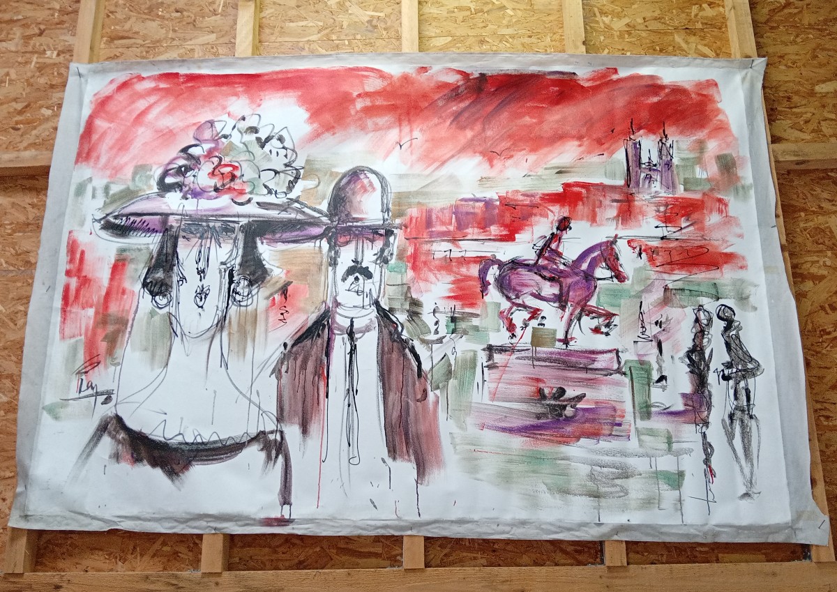 Grande huile sur toile figurative expressionniste / 260 x 230 cm