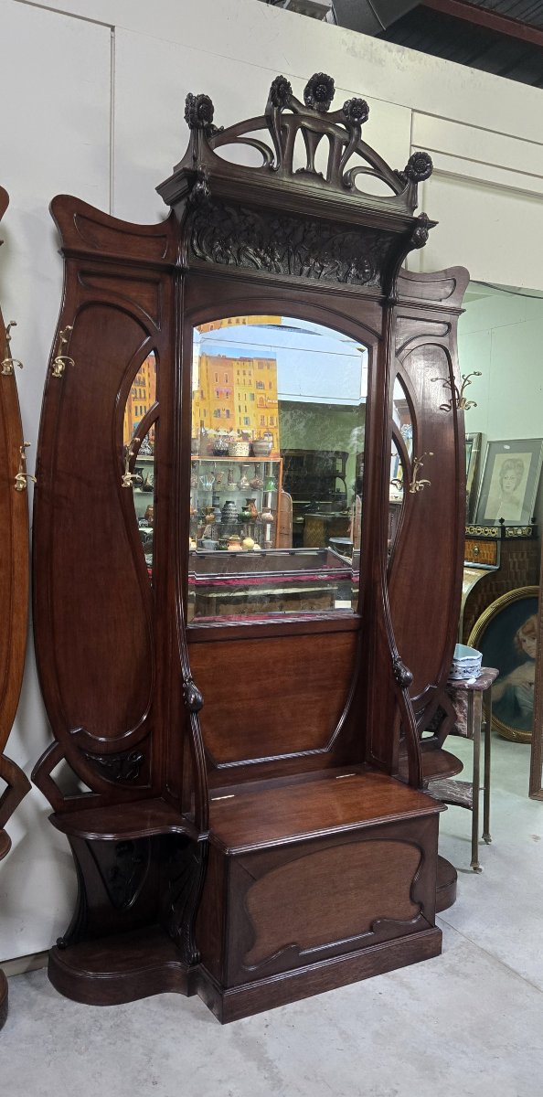 Ecole de Nancy / Majorelle : Rare et spectaculaire paire de porte-manteaux -photo-3