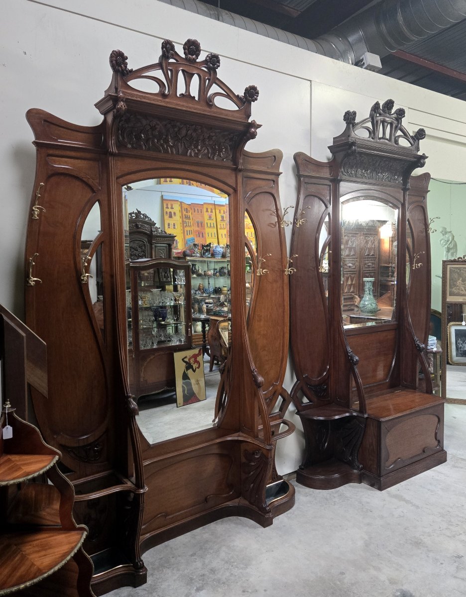 Ecole de Nancy / Majorelle : Rare et spectaculaire paire de porte-manteaux -photo-4