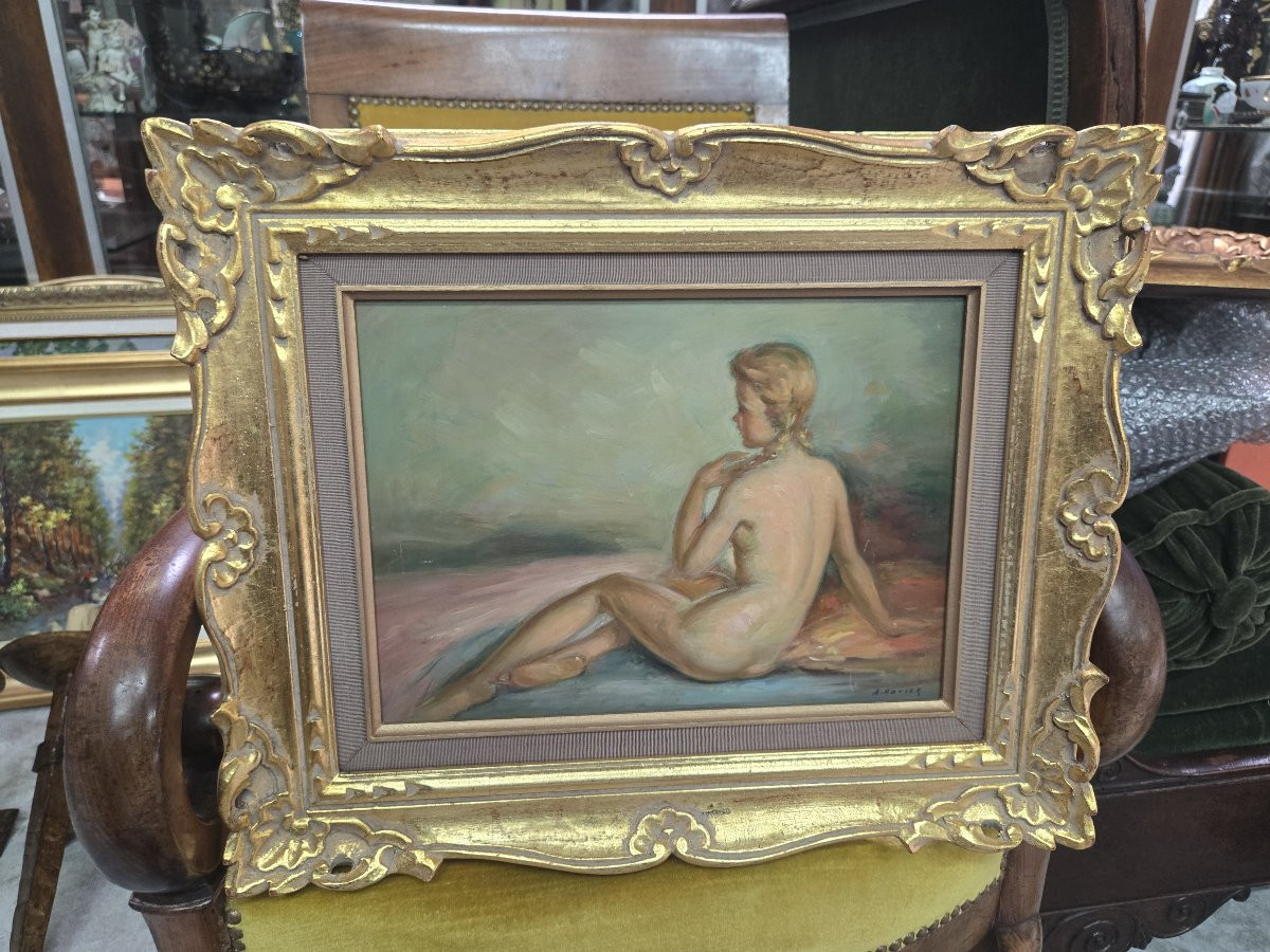 A Boyer: Oil On Panel Depicting A Female Nude Seated From Behind-photo-2