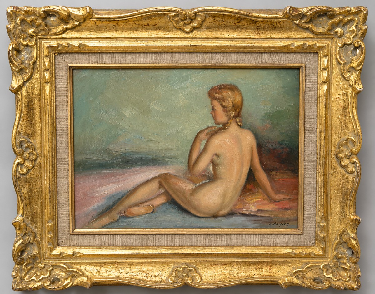 A Boyer: Oil On Panel Depicting A Female Nude Seated From Behind