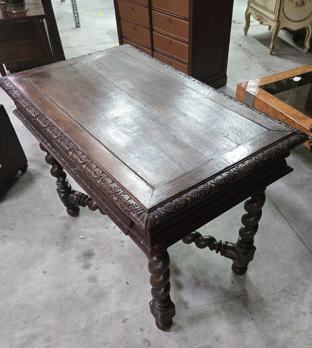table bureau de style Renaissance / Henri II en chêne massif richement sculpté-photo-2