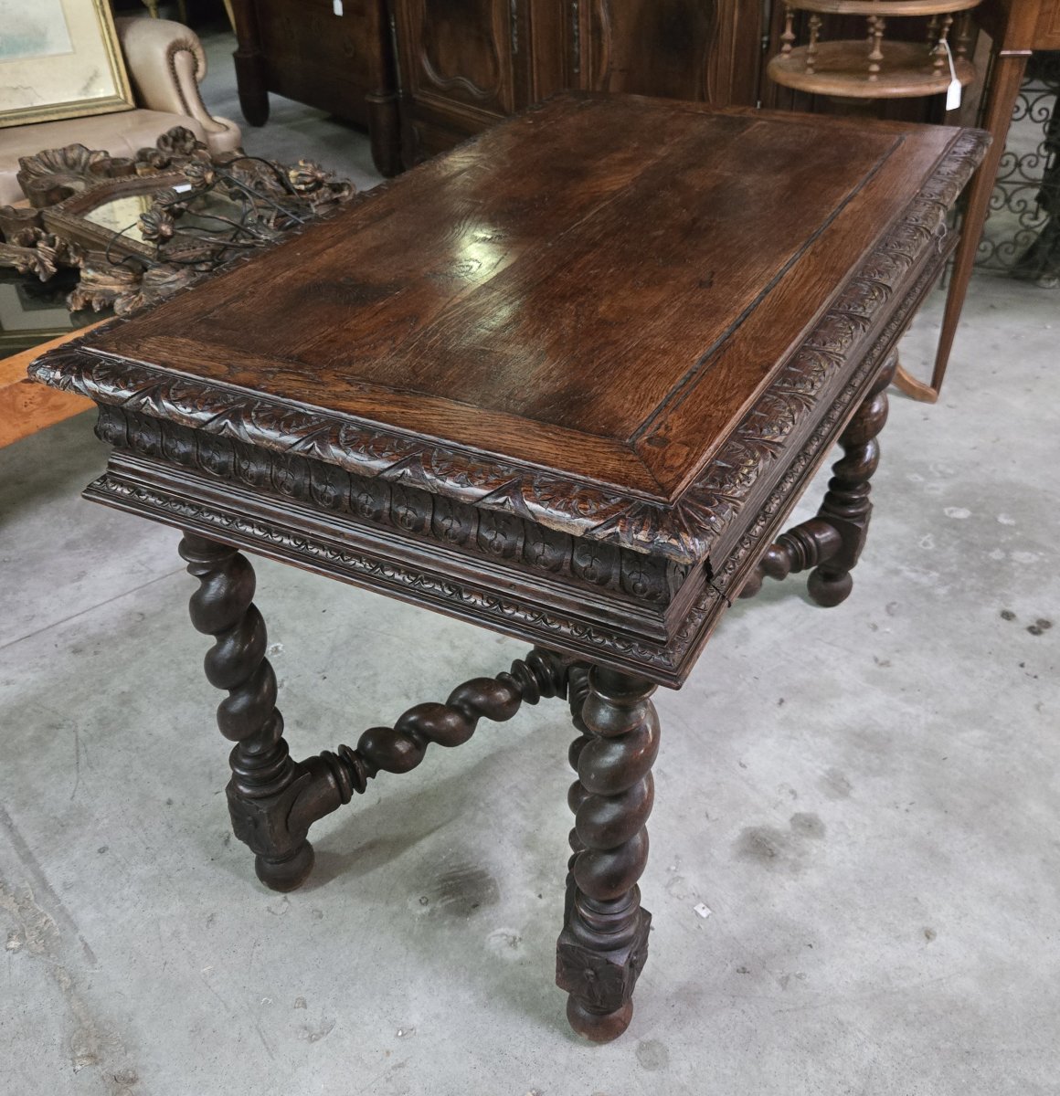 table bureau de style Renaissance / Henri II en chêne massif richement sculpté-photo-3