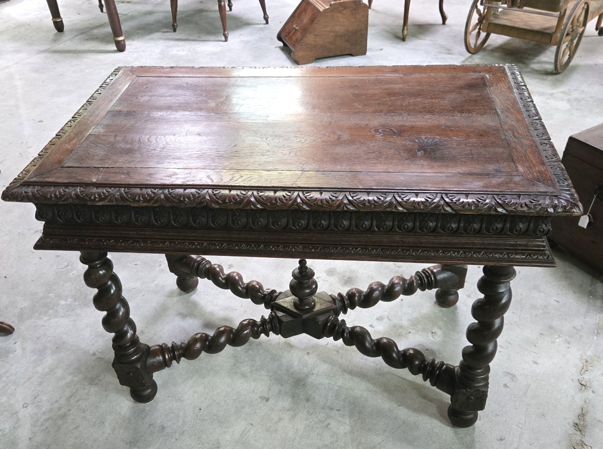 table bureau de style Renaissance / Henri II en chêne massif richement sculpté-photo-4