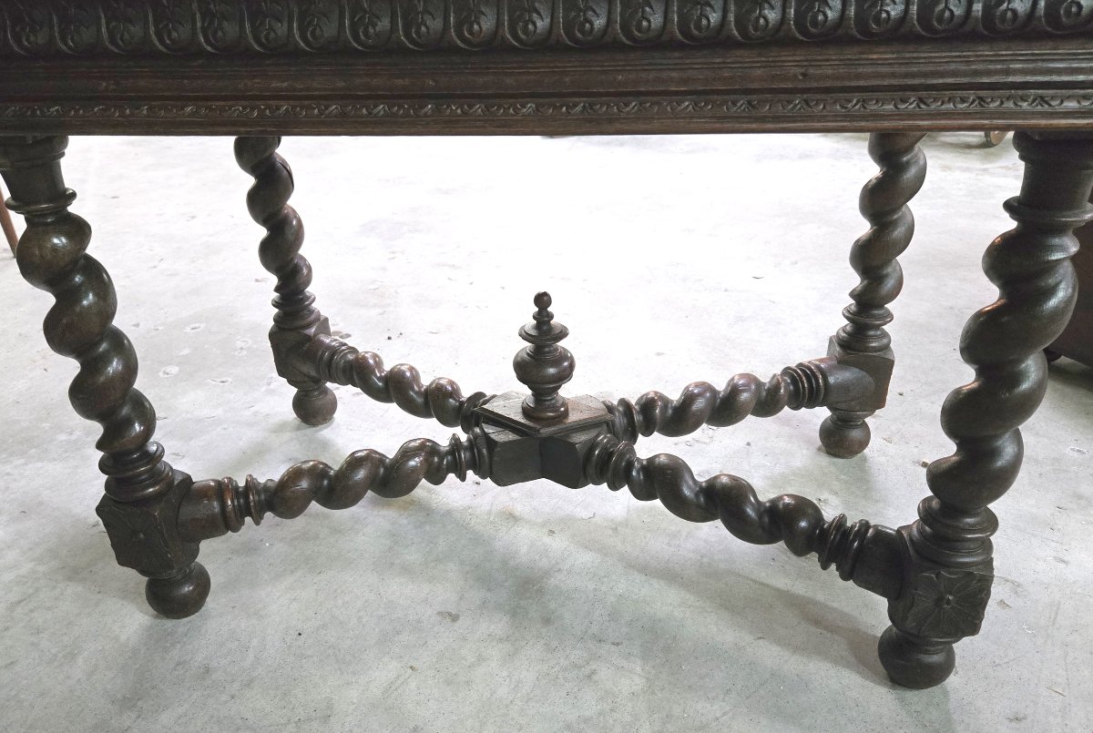 table bureau de style Renaissance / Henri II en chêne massif richement sculpté-photo-5