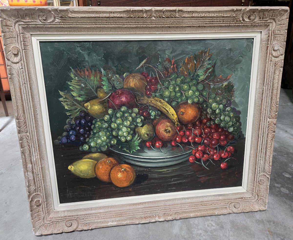 Théodore Castelle: Still Life With Fruit, Oil On Canvas-photo-2