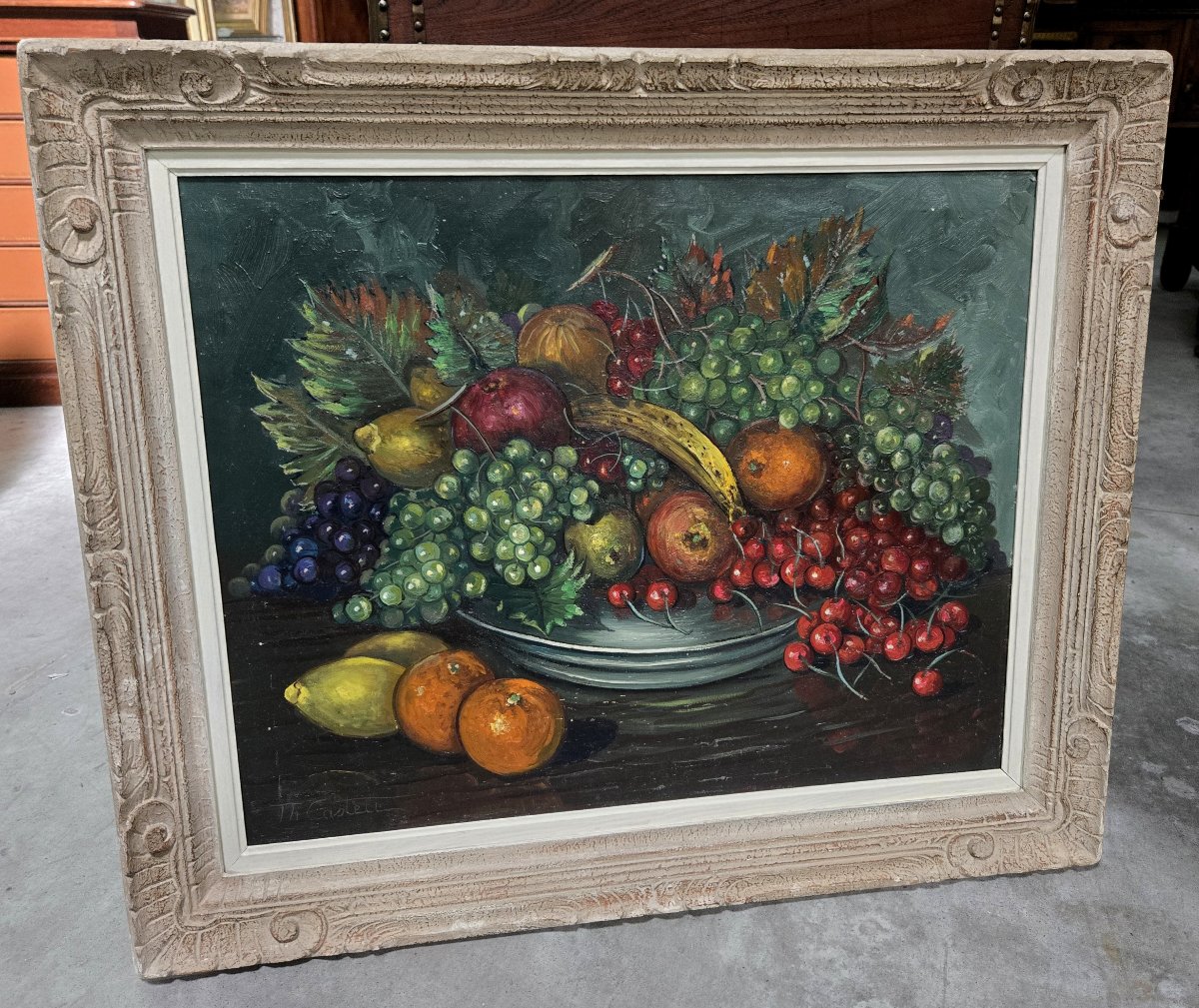 Théodore Castelle: Still Life With Fruit, Oil On Canvas-photo-3