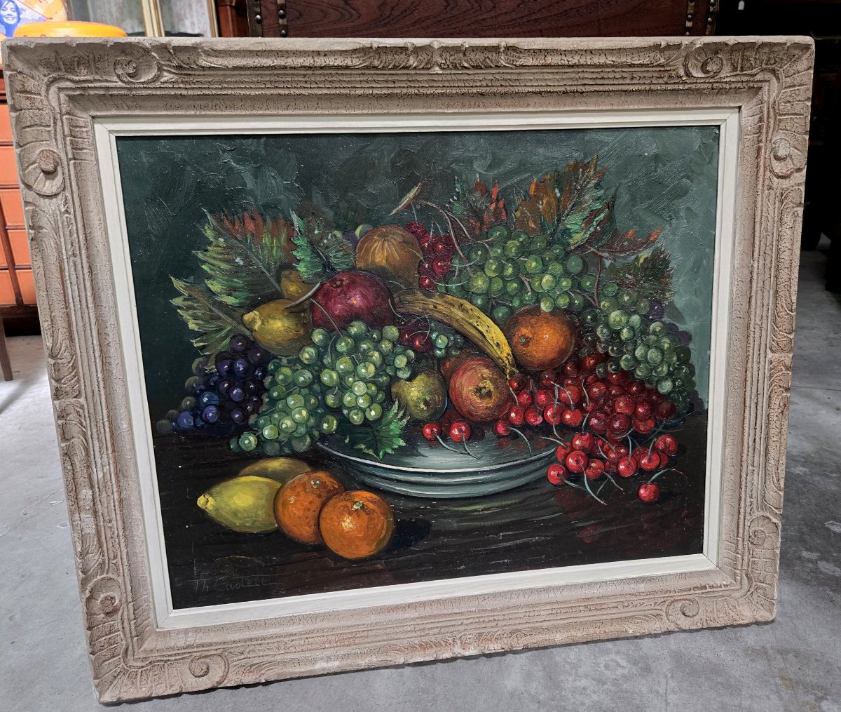 Théodore Castelle: Still Life With Fruit, Oil On Canvas-photo-4