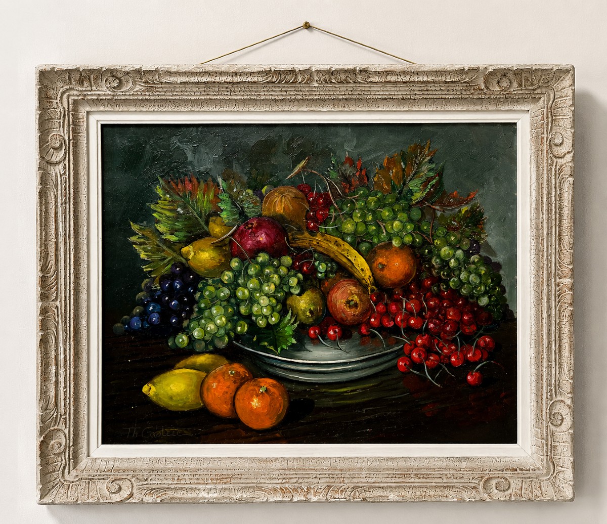 Théodore Castelle: Still Life With Fruit, Oil On Canvas