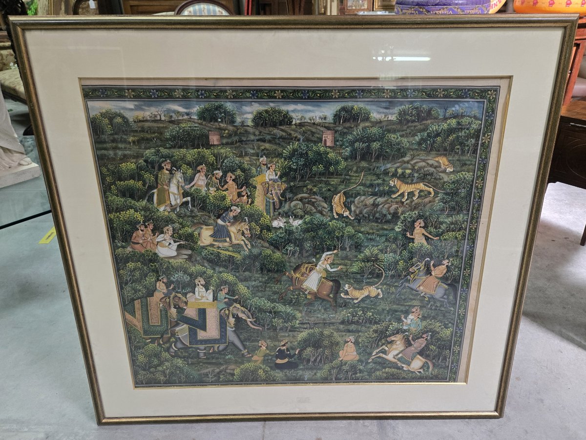 Large-scale Mughal Or Persian Silk Painting-photo-1