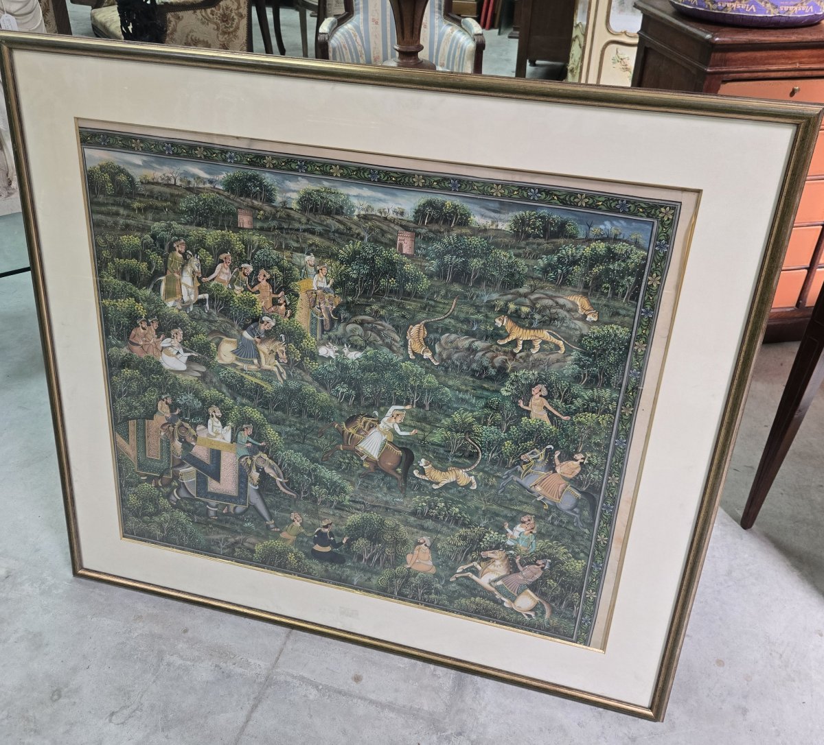 Large-scale Mughal Or Persian Silk Painting-photo-3
