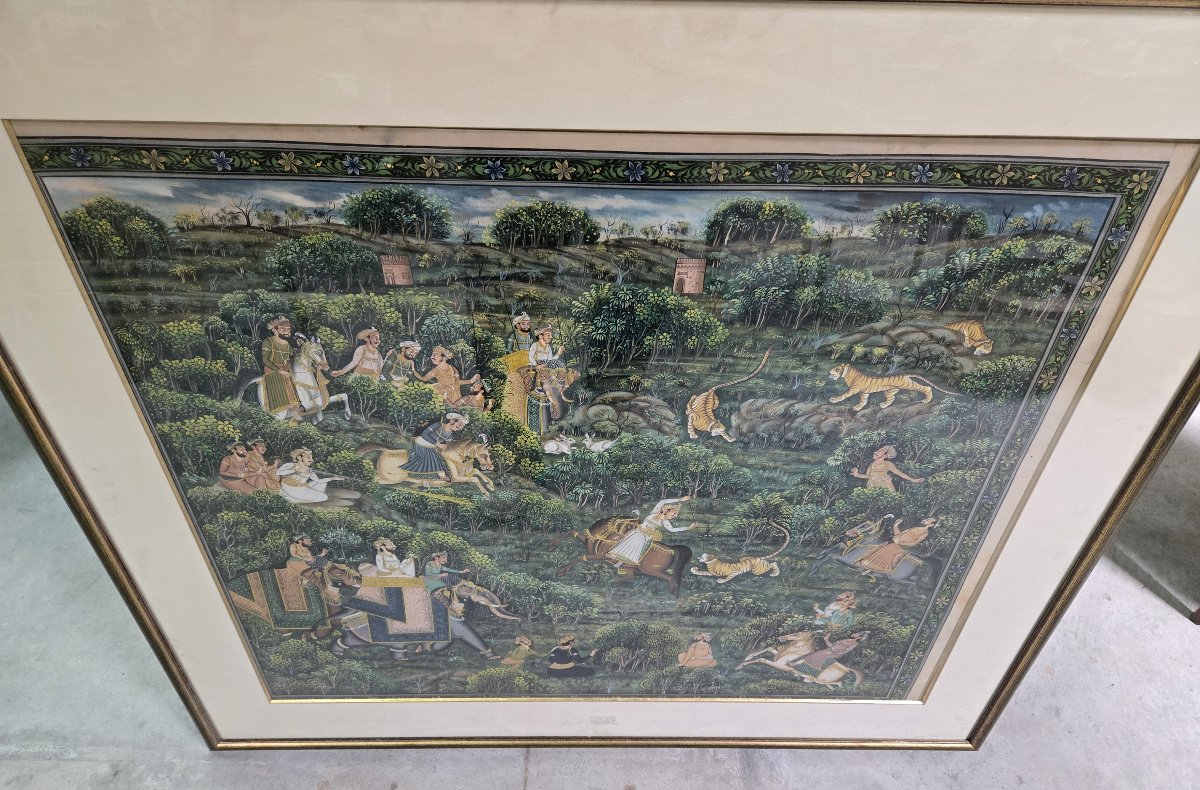 Large-scale Mughal Or Persian Silk Painting-photo-6