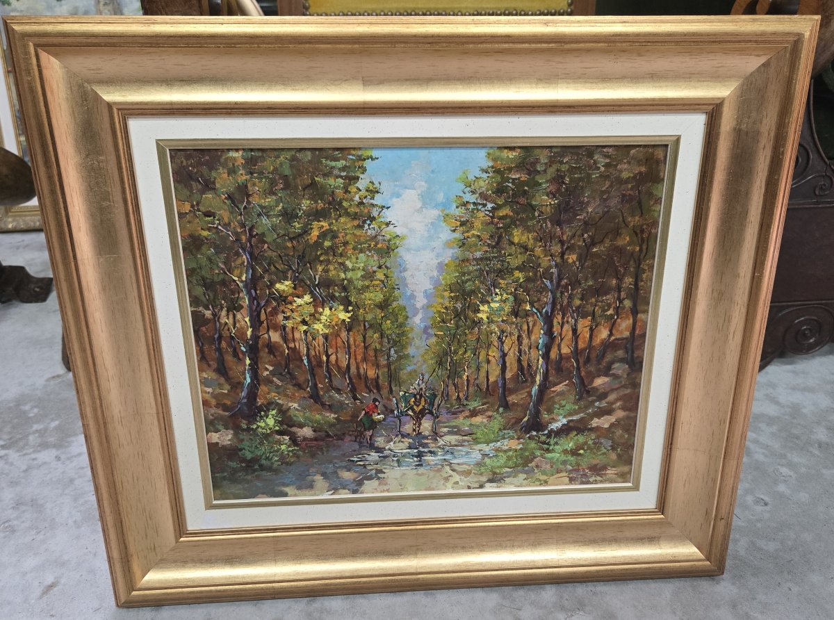 B Franco: Oil On Panel Depicting An Animated Forest Landscape-photo-1