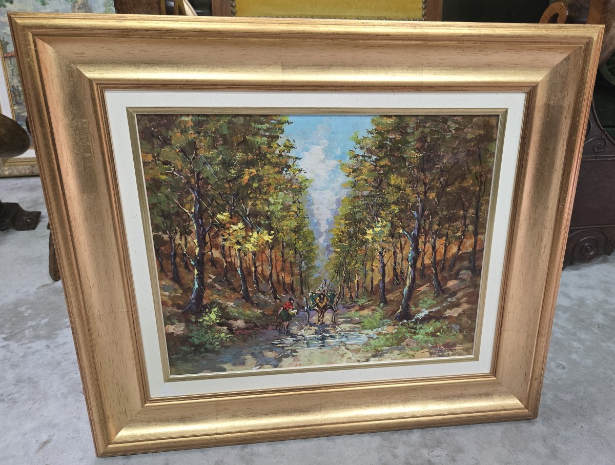 B Franco: Oil On Panel Depicting An Animated Forest Landscape-photo-2