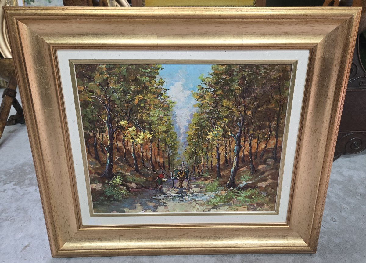B Franco: Oil On Panel Depicting An Animated Forest Landscape-photo-3