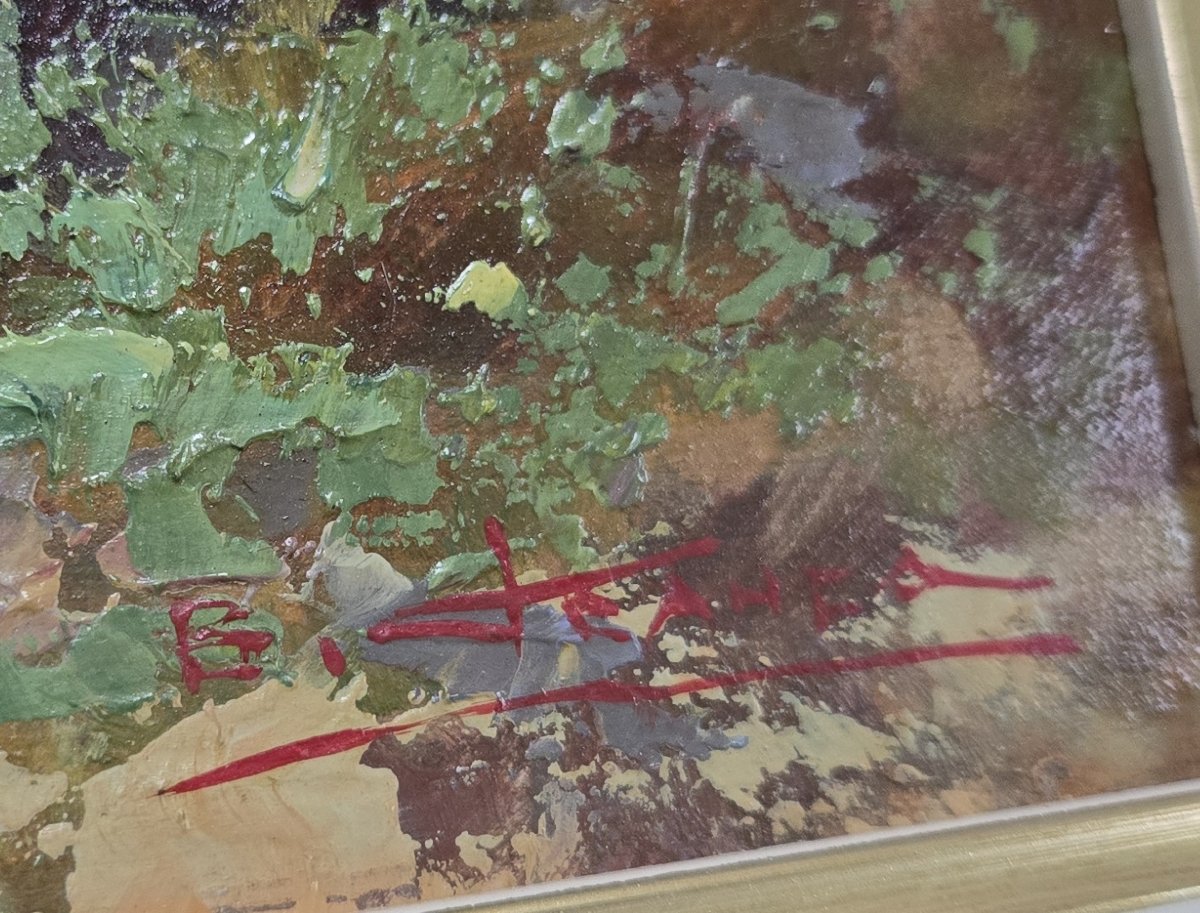 B Franco: Oil On Panel Depicting An Animated Forest Landscape-photo-5