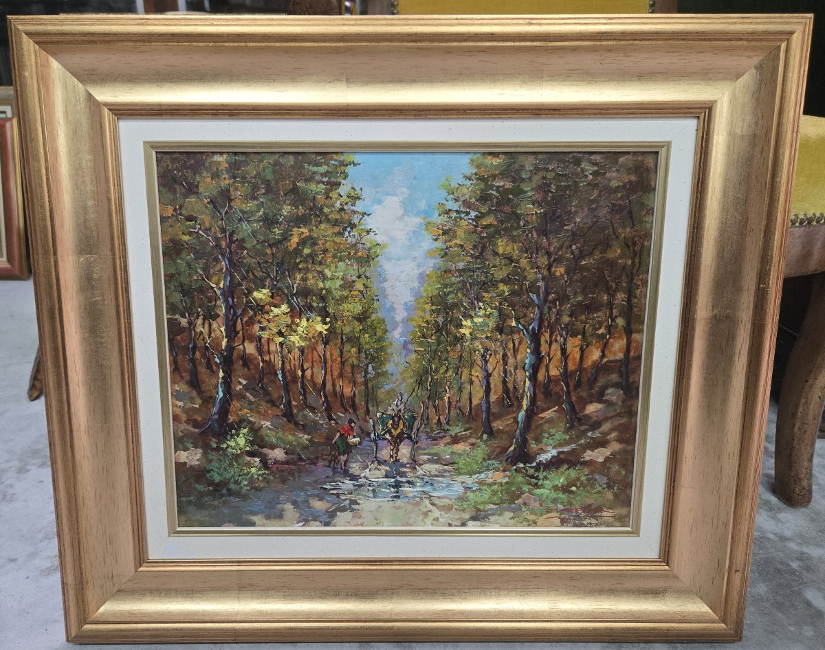 B Franco: Oil On Panel Depicting An Animated Forest Landscape-photo-6