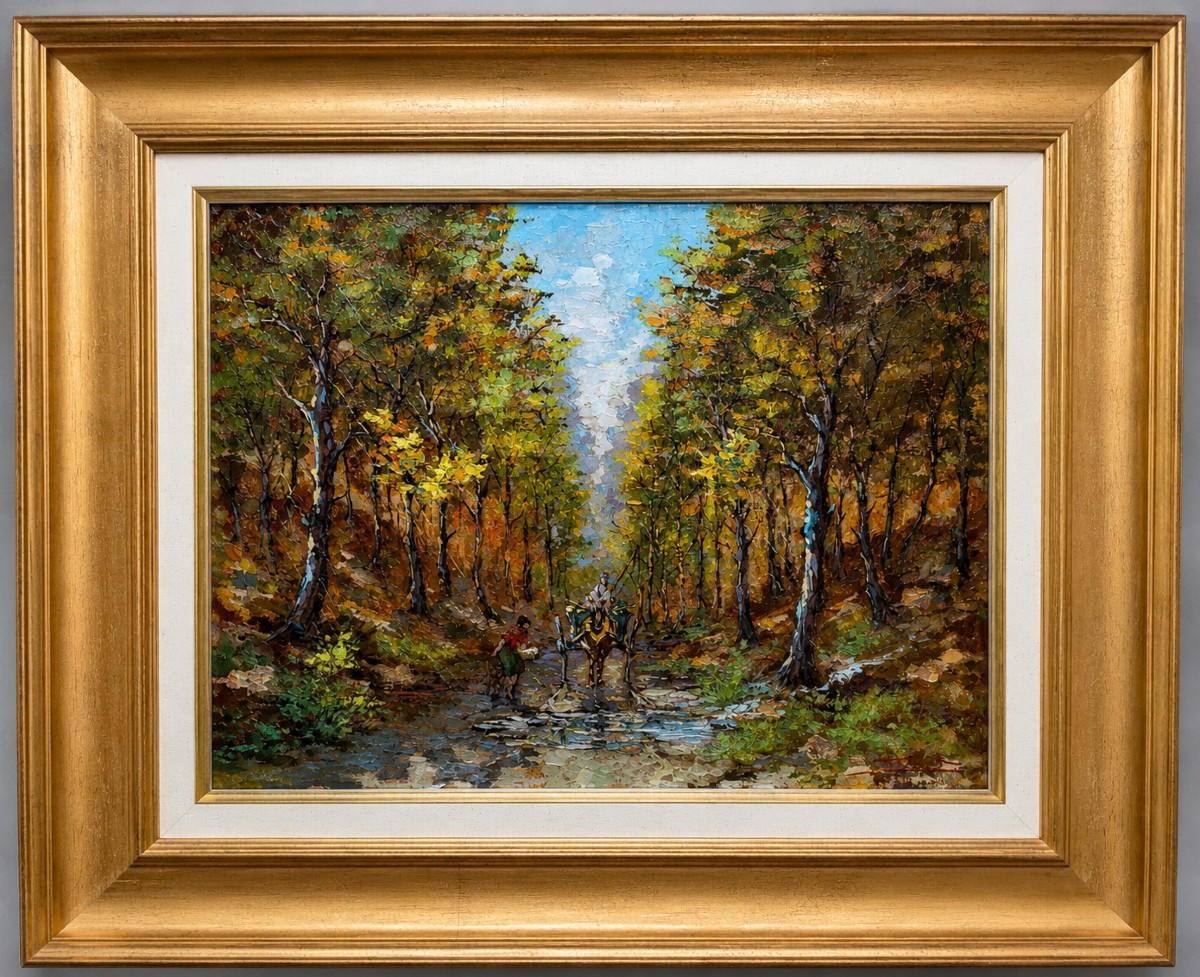 B Franco: Oil On Panel Depicting An Animated Forest Landscape