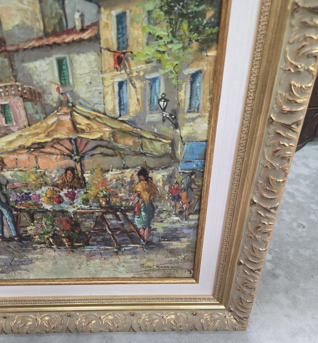 B Franco: Oil On Panel, Depicting A Lively Provencal Market Scene-photo-4