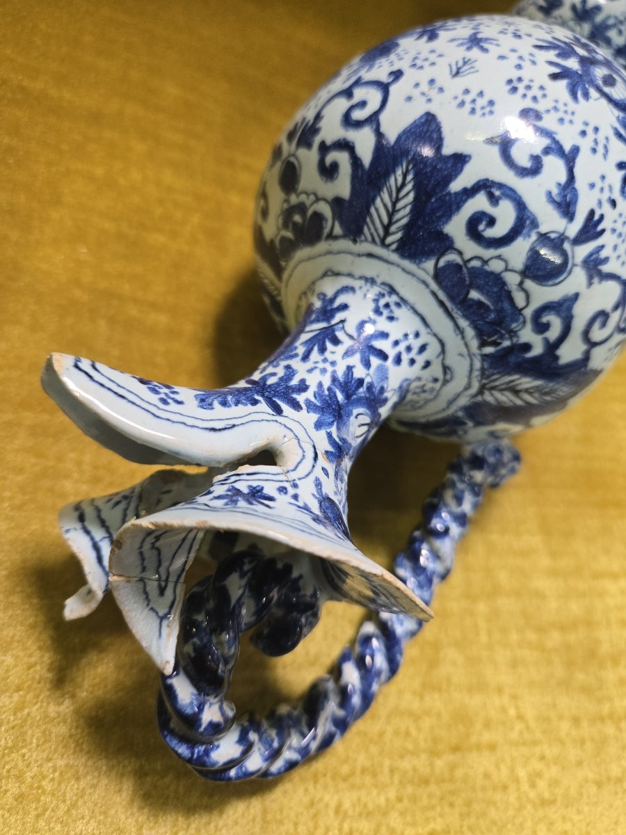 Aiguière en faïence fine à décor bleu et blanc, travail du XIXe siècle -photo-7