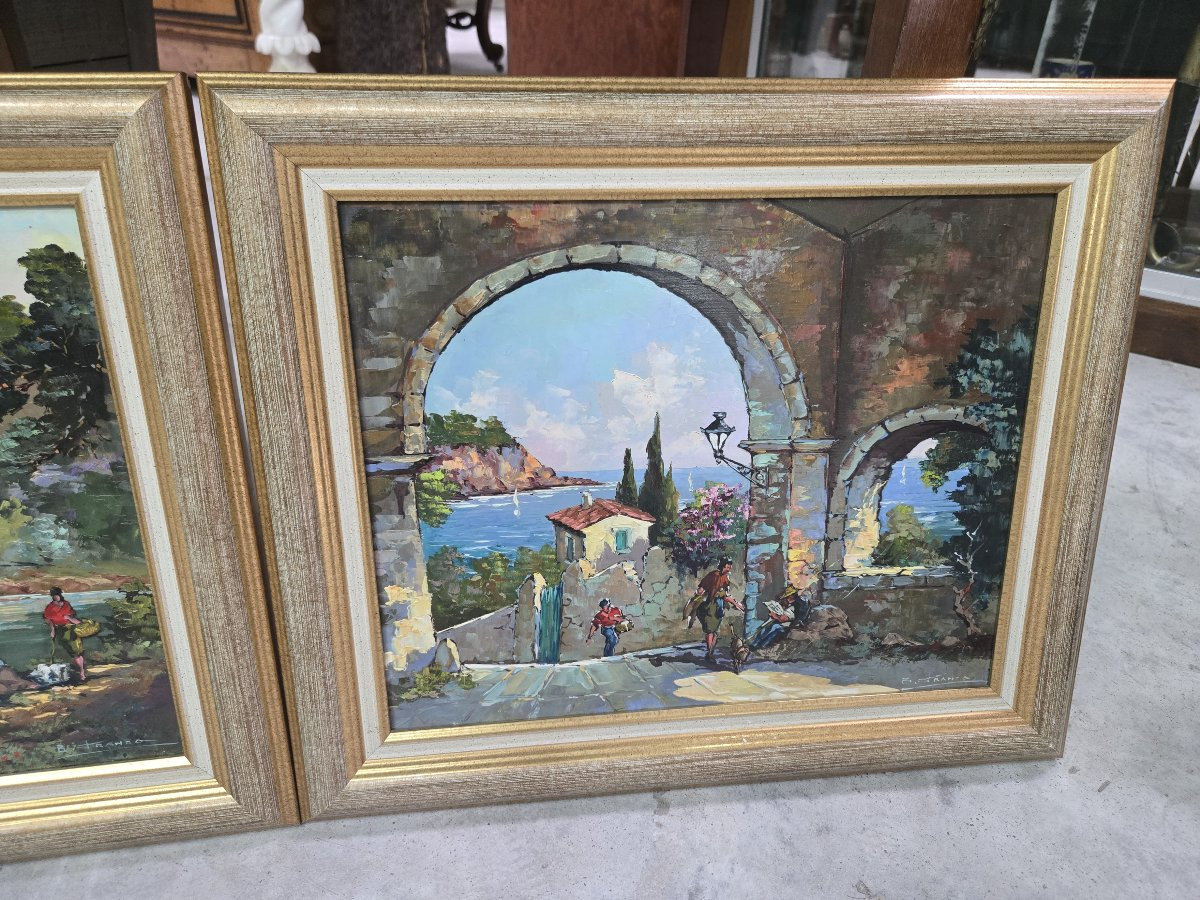 Pair Of Mediterranean Landscapes Signed P. Franco, Oil On Panel-photo-6