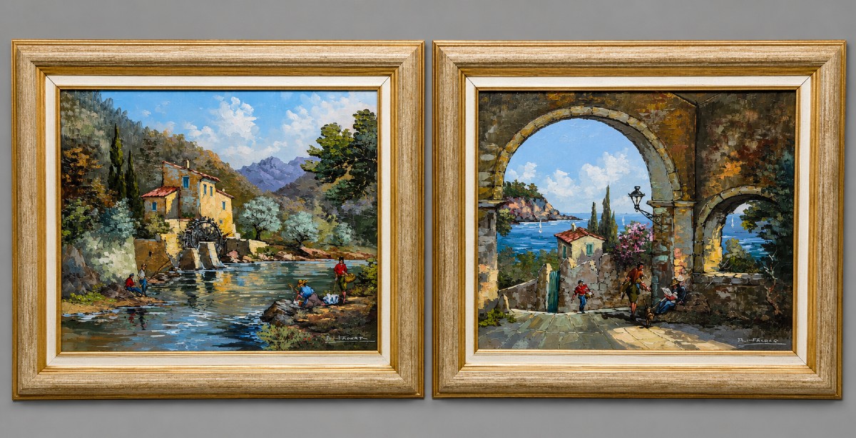 Pair Of Mediterranean Landscapes Signed P. Franco, Oil On Panel