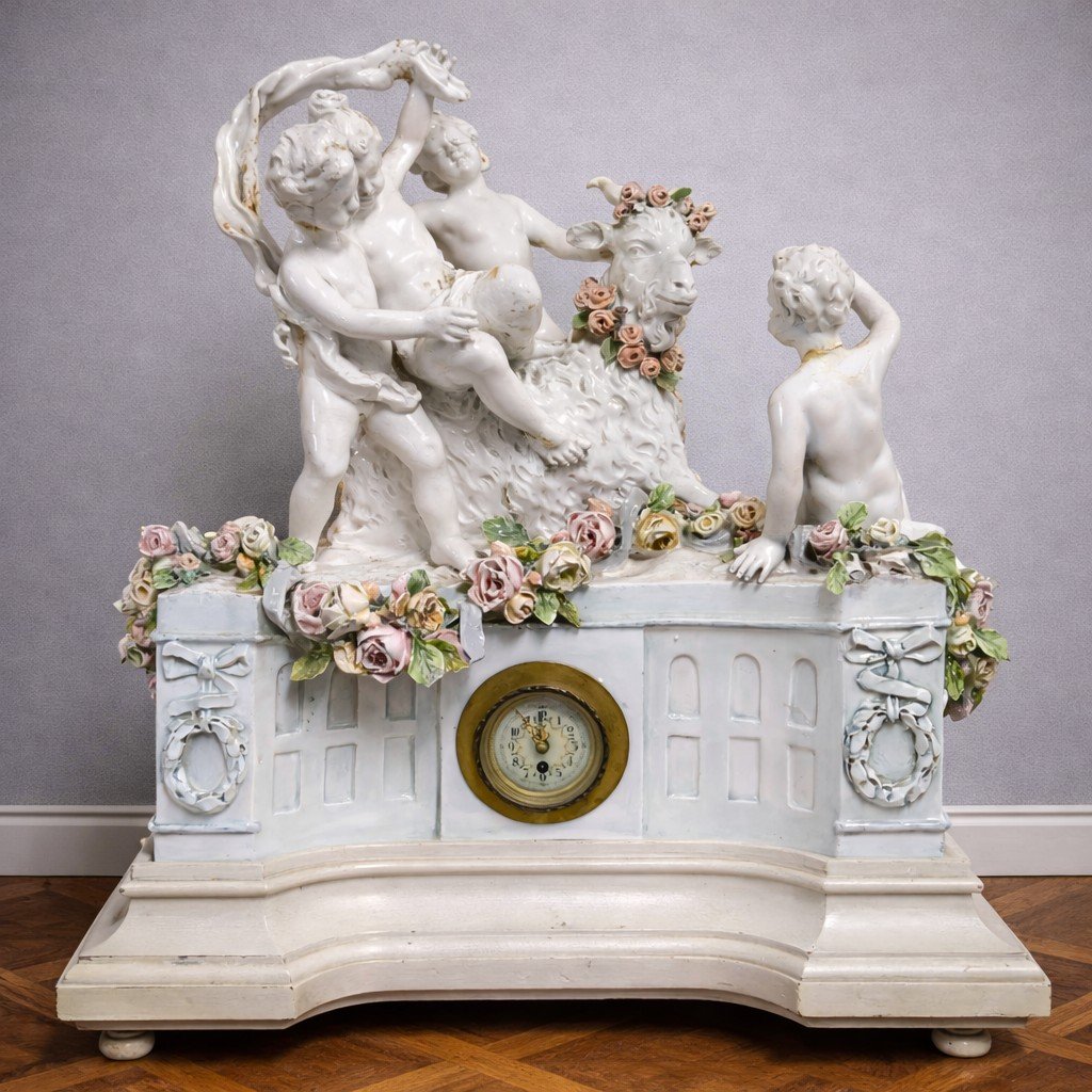 Large Clock In Capodimonte Porcelain With Romantic Décor-photo-7