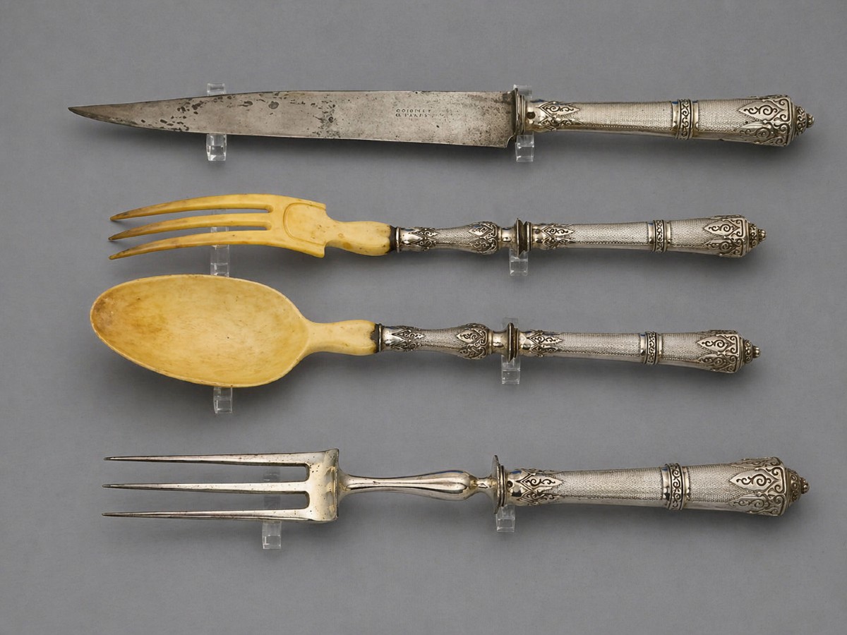 Cutting And Serving Set In Silver, Consisting Of Four Pieces