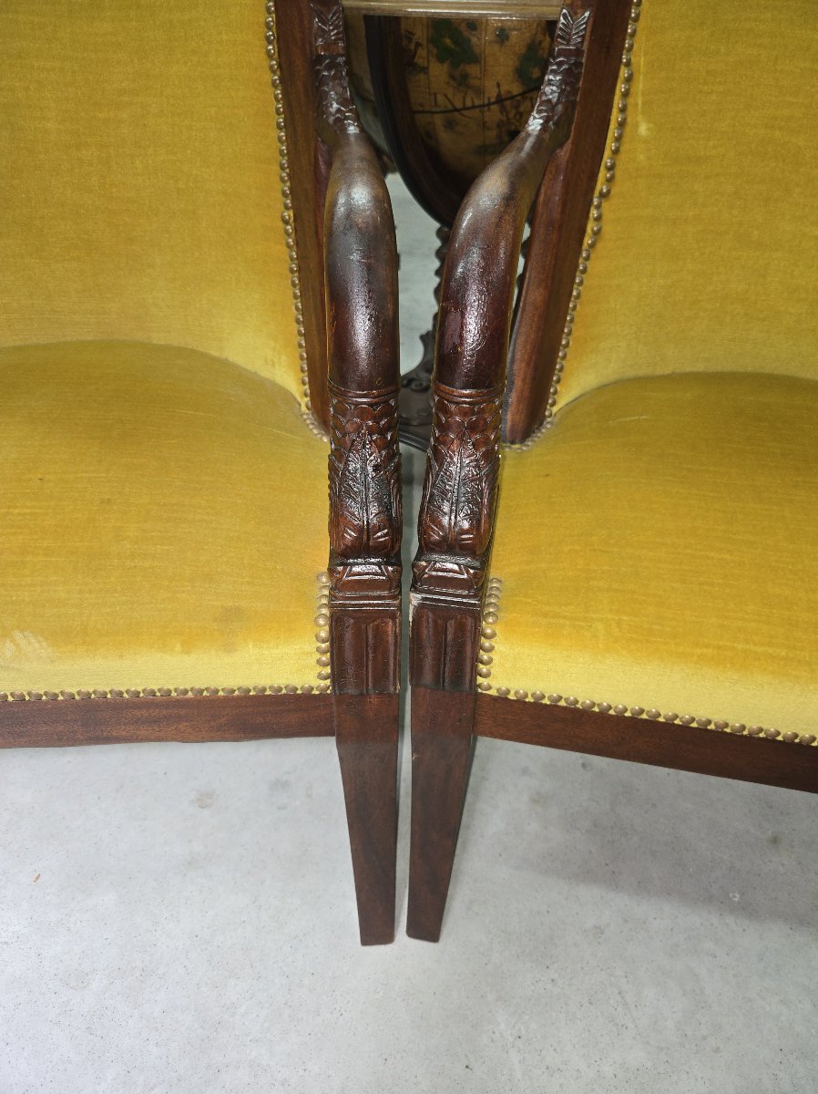 Pair Of Empire Mahogany Armchairs With Dolphins - 19th Century-photo-4