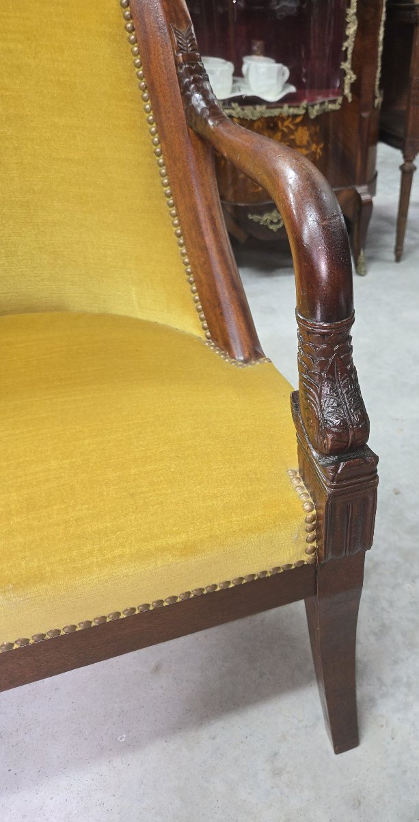 Pair Of Empire Mahogany Armchairs With Dolphins - 19th Century-photo-1