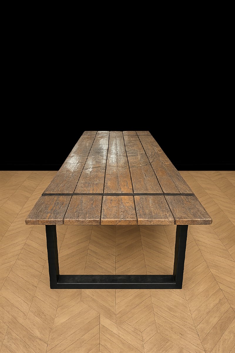Industrial Dining Table In Recycled Wood-photo-3
