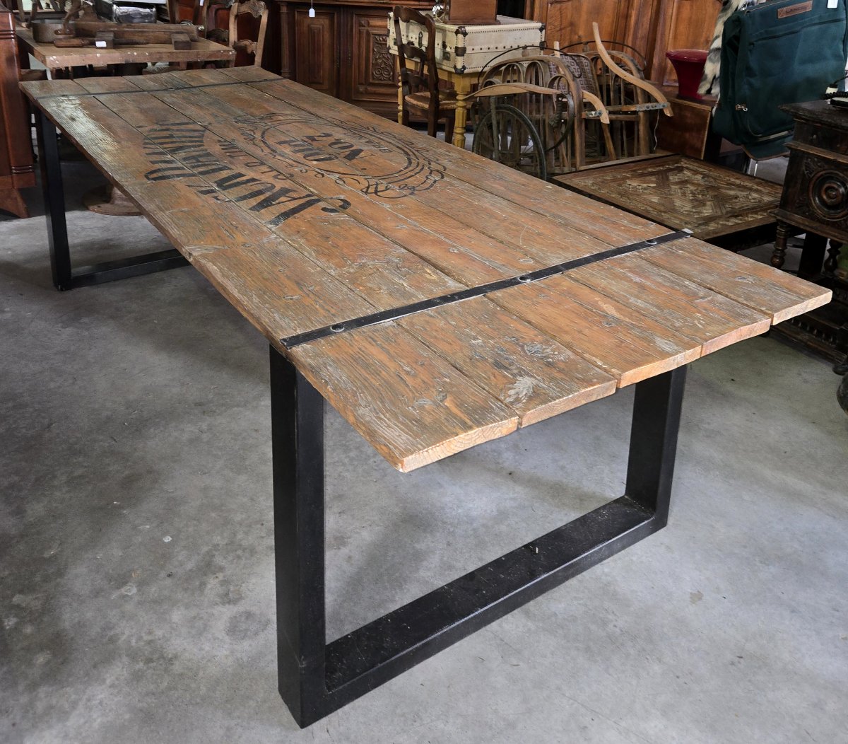 Industrial Dining Table In Recycled Wood-photo-3